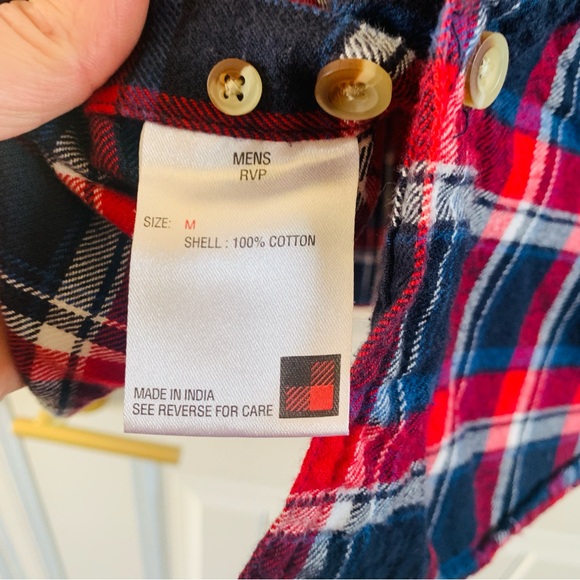 Woolrich Mens 100% Cotton Red Blue White Plaid Button Down Casual Shirt | Medium - Picture 4 of 5